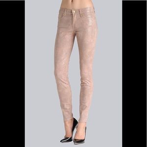 Brown Distressed Mauve Snake Print Skinny Jeans